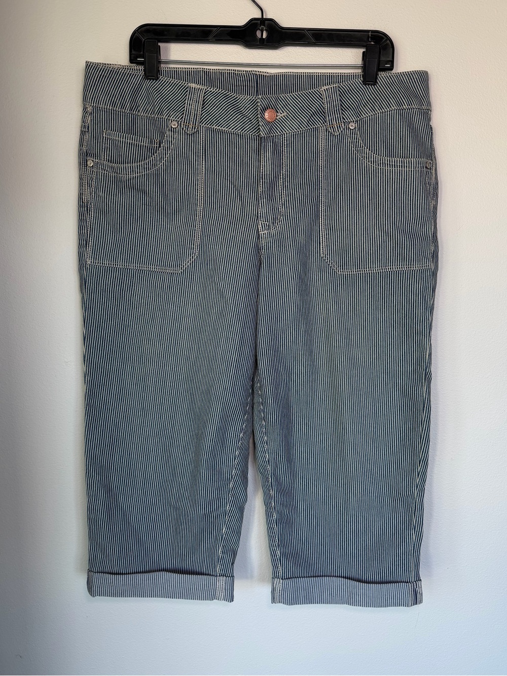 Y2K Faded Glory Pinstripe Capri Pants Coastal Punk Stripes